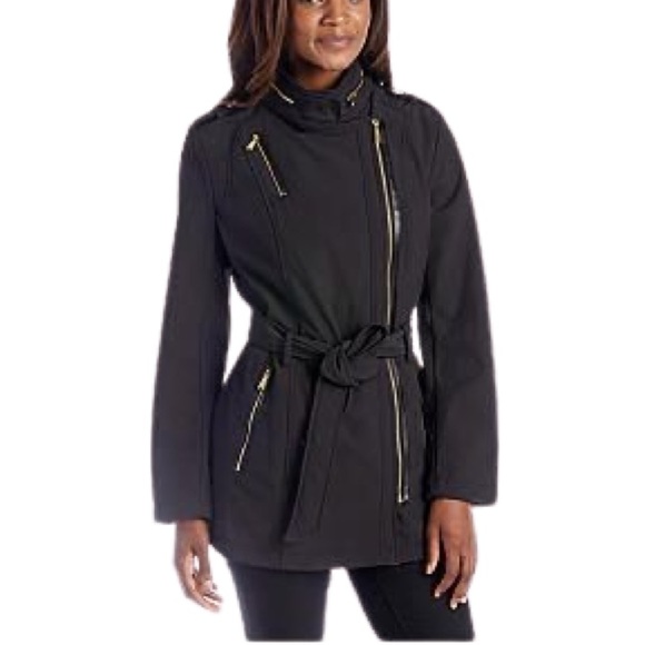 MICHAEL Michael Kors Jackets & Blazers - Michael Michael Kors Asymmetrical Zip Soft Shell Trench Coat Black